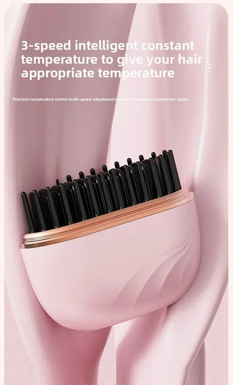 Mini Rechargeable Hair Straightener Brush: 3-Speed Temp Control, Anti-Scald Shell, Lightweight & Portable for Travel