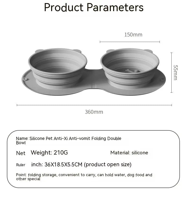 Dog Feeding Bowl Portable Outdoor Silicone Double Water Bowls Foldable Cat Bowl Pet Travel Anti-choking Vomiting Slow Food Bowl