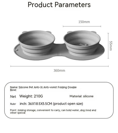 Dog Feeding Bowl Portable Outdoor Silicone Double Water Bowls Foldable Cat Bowl Pet Travel Anti-choking Vomiting Slow Food Bowl