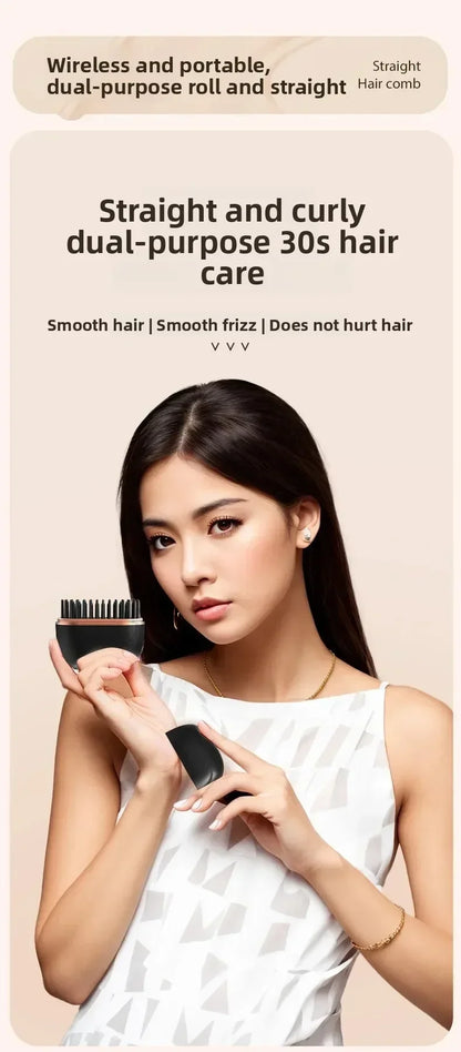 Mini Rechargeable Hair Straightener Brush: 3-Speed Temp Control, Anti-Scald Shell, Lightweight & Portable for Travel