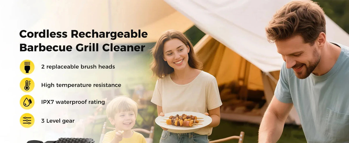 Electric Grill Brush 2 in 1 Cordless Rechargeable Grill Cleaning Brush Stainless Steel Brush Head 3-Speed Power for BBQ Grates
