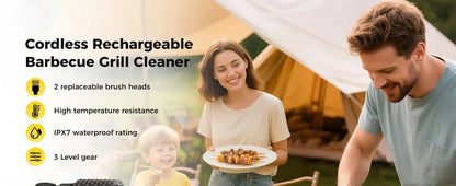 Electric Grill Brush 2 in 1 Cordless Rechargeable Grill Cleaning Brush Stainless Steel Brush Head 3-Speed Power for BBQ Grates