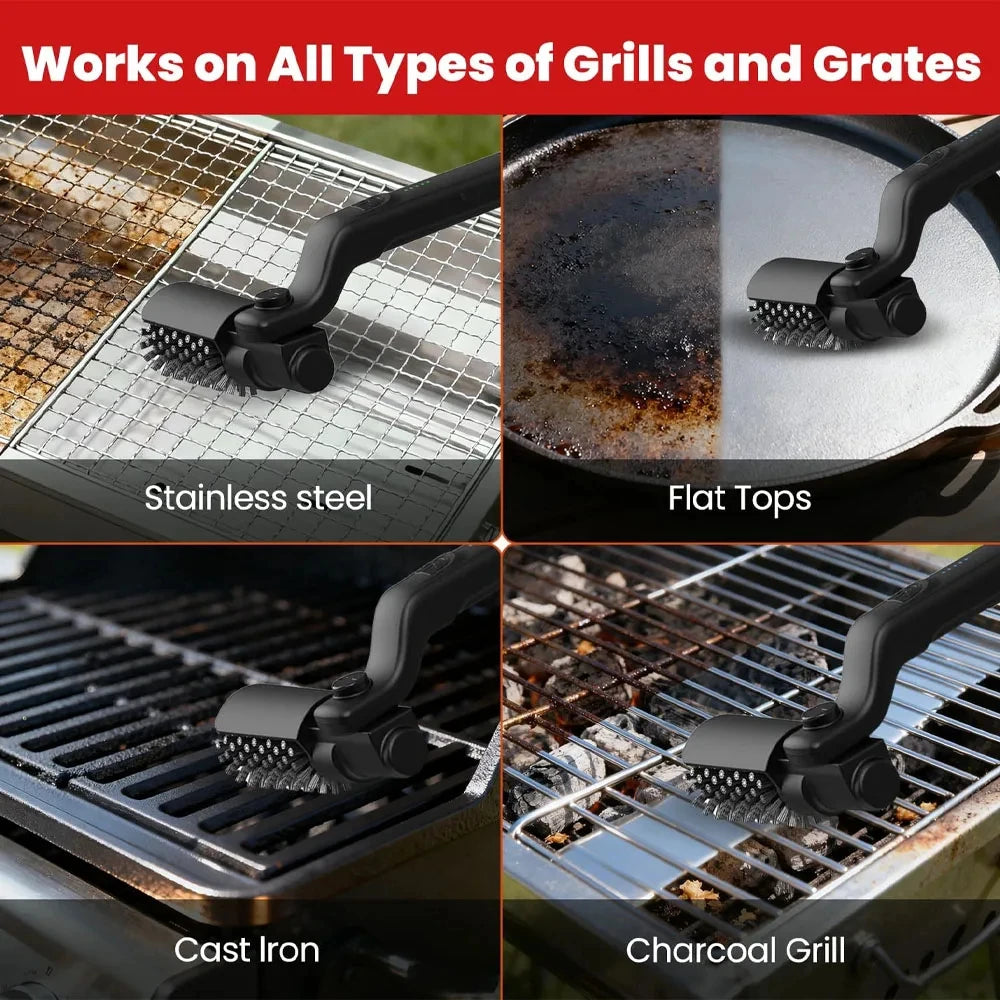 Electric Grill Brush 2 in 1 Cordless Rechargeable Grill Cleaning Brush Stainless Steel Brush Head 3-Speed Power for BBQ Grates