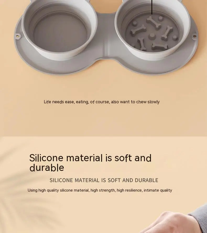Dog Feeding Bowl Portable Outdoor Silicone Double Water Bowls Foldable Cat Bowl Pet Travel Anti-choking Vomiting Slow Food Bowl