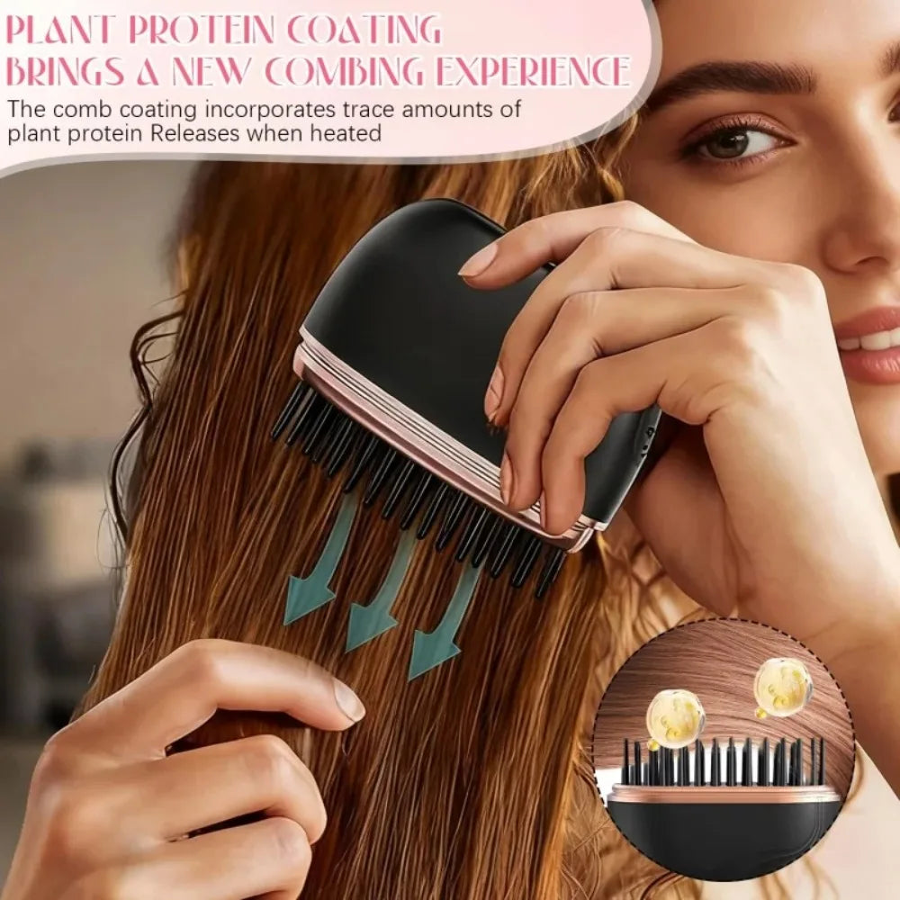 Mini Rechargeable Hair Straightener Brush: 3-Speed Temp Control, Anti-Scald Shell, Lightweight & Portable for Travel