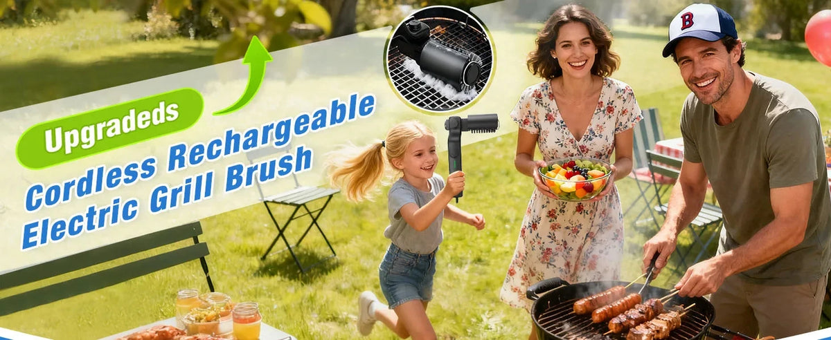 Electric Grill Brush 2 in 1 Cordless Rechargeable Grill Cleaning Brush Stainless Steel Brush Head 3-Speed Power for BBQ Grates