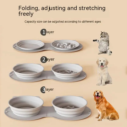 Dog Feeding Bowl Portable Outdoor Silicone Double Water Bowls Foldable Cat Bowl Pet Travel Anti-choking Vomiting Slow Food Bowl