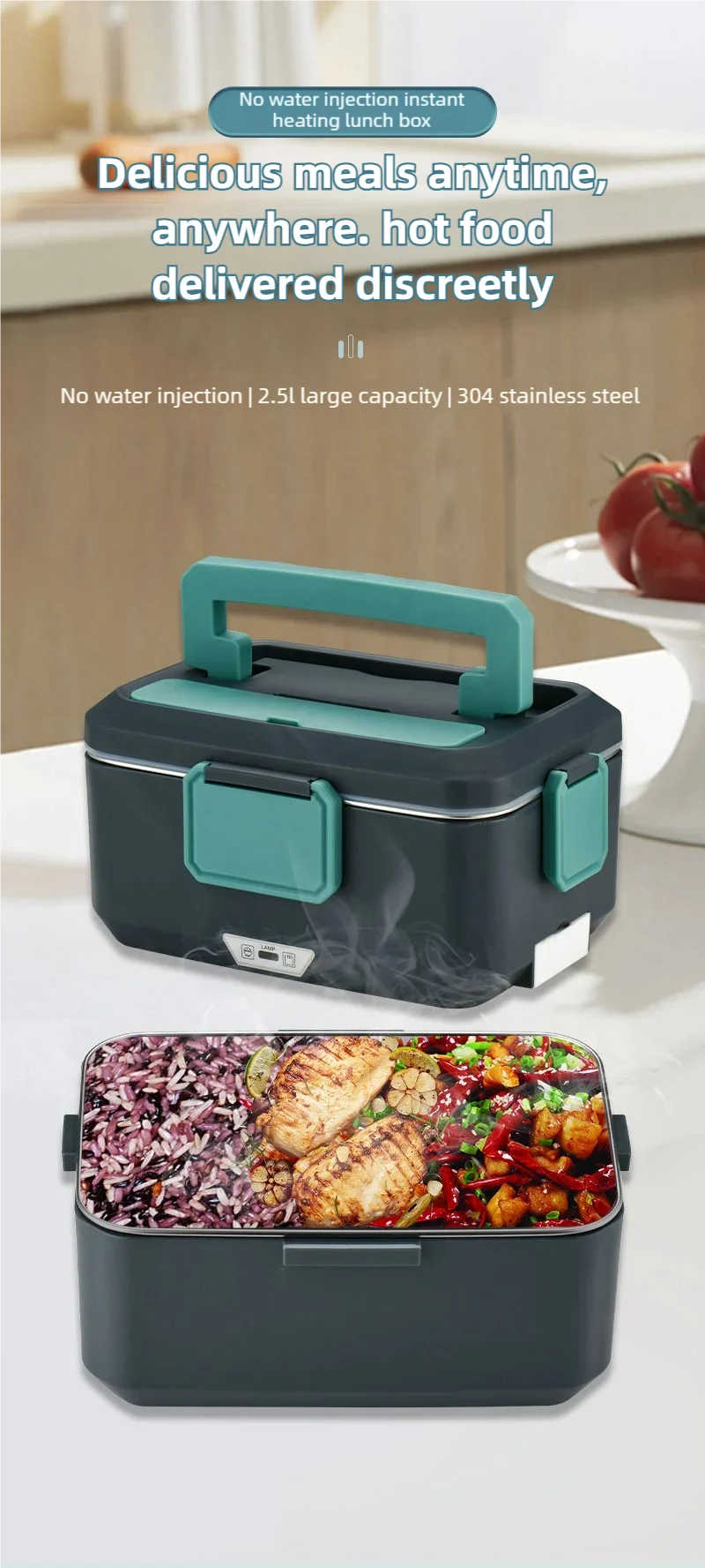 TINSOL New 3.5L Electric Heated Lunch Box No Water Refillable Food Heated Lunch Box Car Work Lunch Heater 90W Fast Heating