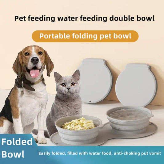 Dog Feeding Bowl Portable Outdoor Silicone Double Water Bowls Foldable Cat Bowl Pet Travel Anti-choking Vomiting Slow Food Bowl