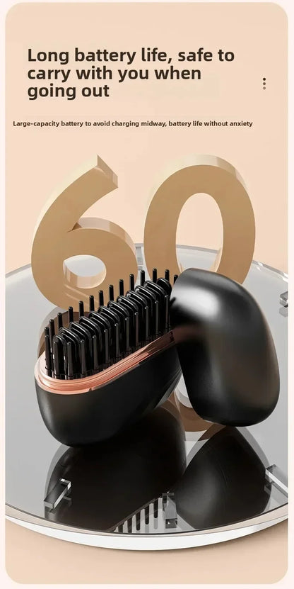 Mini Rechargeable Hair Straightener Brush: 3-Speed Temp Control, Anti-Scald Shell, Lightweight & Portable for Travel