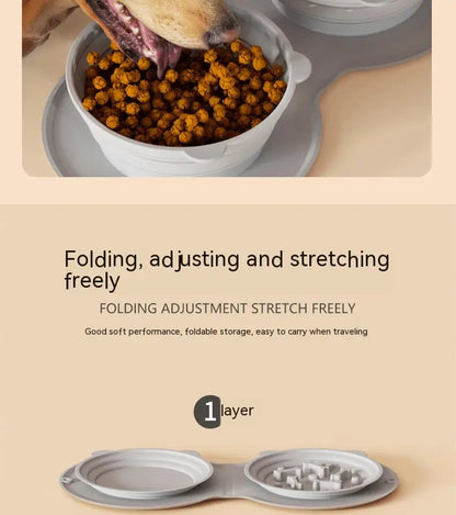 Dog Feeding Bowl Portable Outdoor Silicone Double Water Bowls Foldable Cat Bowl Pet Travel Anti-choking Vomiting Slow Food Bowl