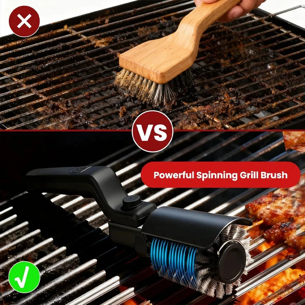 Electric Grill Brush 2 in 1 Cordless Rechargeable Grill Cleaning Brush Stainless Steel Brush Head 3-Speed Power for BBQ Grates
