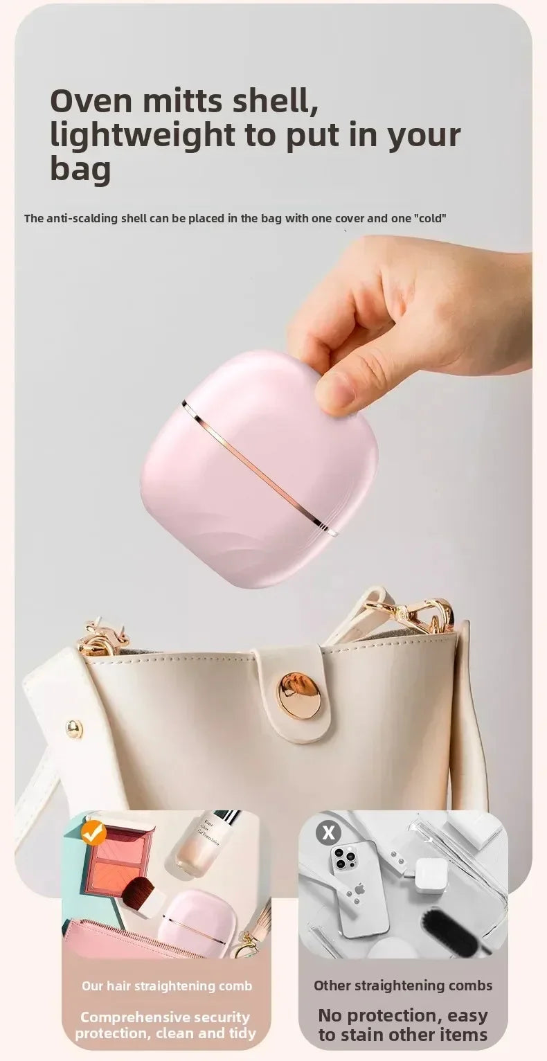 Mini Rechargeable Hair Straightener Brush: 3-Speed Temp Control, Anti-Scald Shell, Lightweight & Portable for Travel