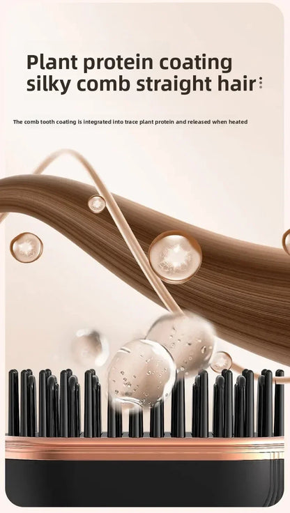 Mini Rechargeable Hair Straightener Brush: 3-Speed Temp Control, Anti-Scald Shell, Lightweight & Portable for Travel