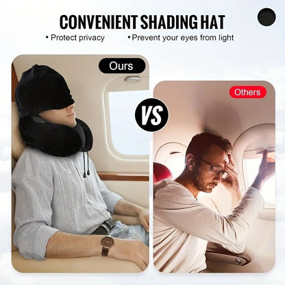 1pcs Outdoor Travel Car Pillow Memory Cotton Hooded U-shaped Pillow Removable Washable Neck Pillow