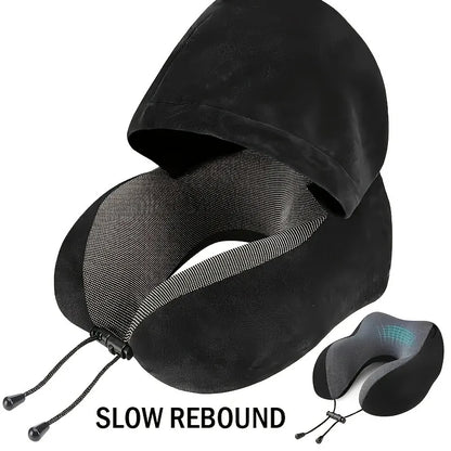 1pcs Outdoor Travel Car Pillow Memory Cotton Hooded U-shaped Pillow Removable Washable Neck Pillow
