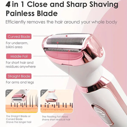 4 In 1 Electric Lady Shaver, Body Hair Removal Epilator, Painless Cordless Trimmer Razor, Gifts For Women