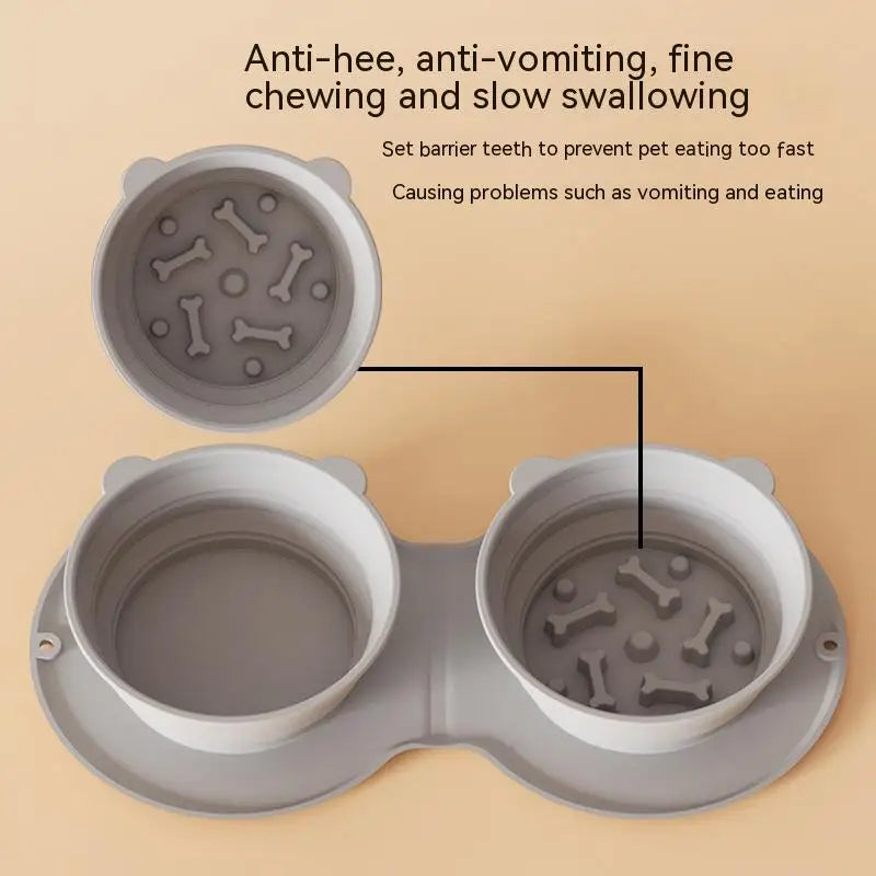 Dog Feeding Bowl Portable Outdoor Silicone Double Water Bowls Foldable Cat Bowl Pet Travel Anti-choking Vomiting Slow Food Bowl