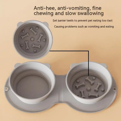 Dog Feeding Bowl Portable Outdoor Silicone Double Water Bowls Foldable Cat Bowl Pet Travel Anti-choking Vomiting Slow Food Bowl