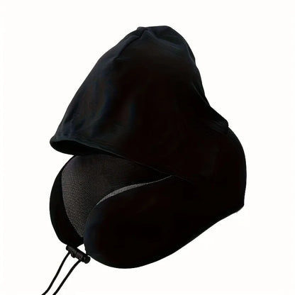1pcs Outdoor Travel Car Pillow Memory Cotton Hooded U-shaped Pillow Removable Washable Neck Pillow