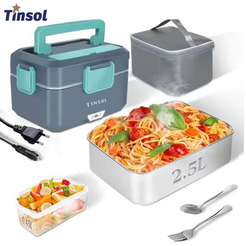 TINSOL New 3.5L Electric Heated Lunch Box No Water Refillable Food Heated Lunch Box Car Work Lunch Heater 90W Fast Heating