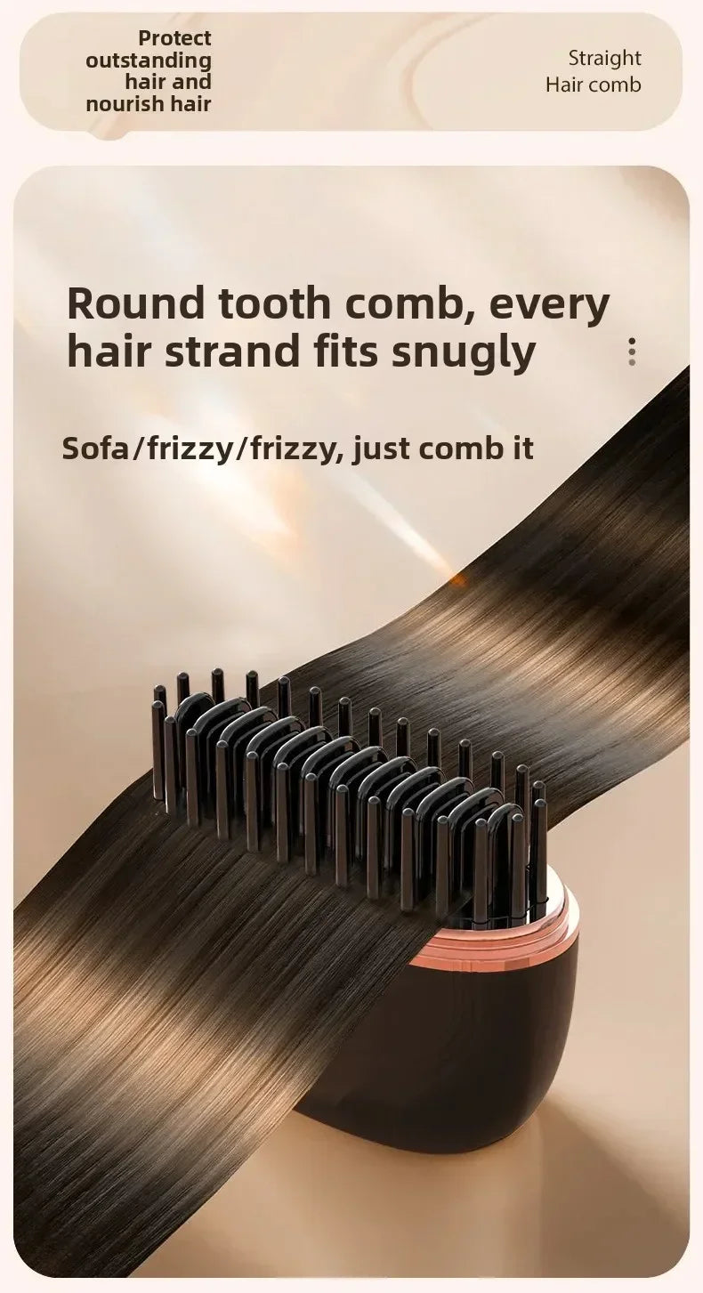 Mini Rechargeable Hair Straightener Brush: 3-Speed Temp Control, Anti-Scald Shell, Lightweight & Portable for Travel