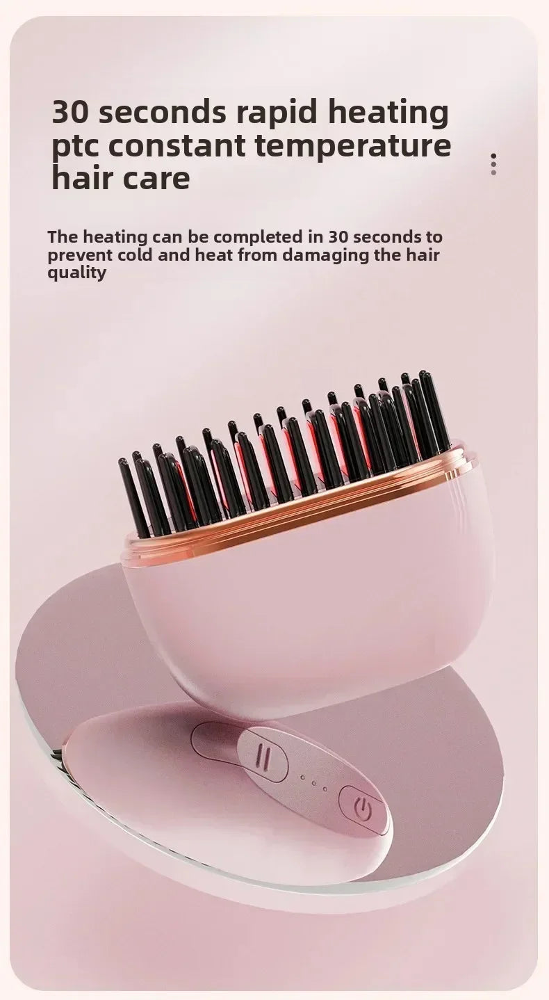 Mini Rechargeable Hair Straightener Brush: 3-Speed Temp Control, Anti-Scald Shell, Lightweight & Portable for Travel